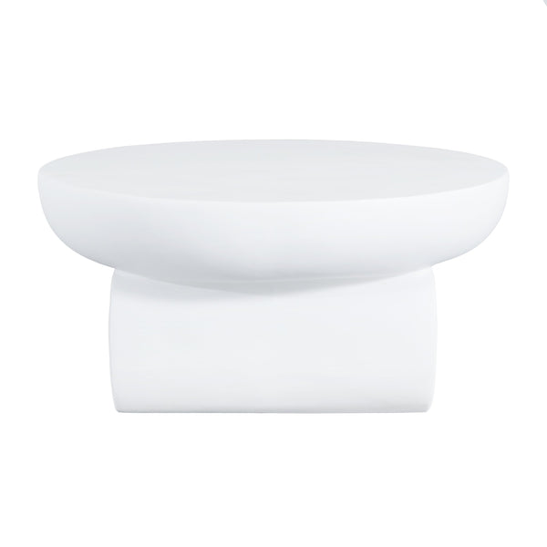 English Elm 27.5" Sculptural Round Coffee Table Hand-painted Gloss Finish for Modern Living Rooms White N772P384682W
