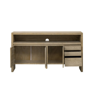 English Elm U_Style 60" Modern Sideboard - Stylish 3-Door Storage Cabinet With Drawers & Cable Management Solution N711P289141O-GIGA