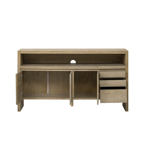English Elm U_Style 60" Modern Sideboard - Stylish 3-Door Storage Cabinet With Drawers & Cable Management Solution N711P289141O-GIGA