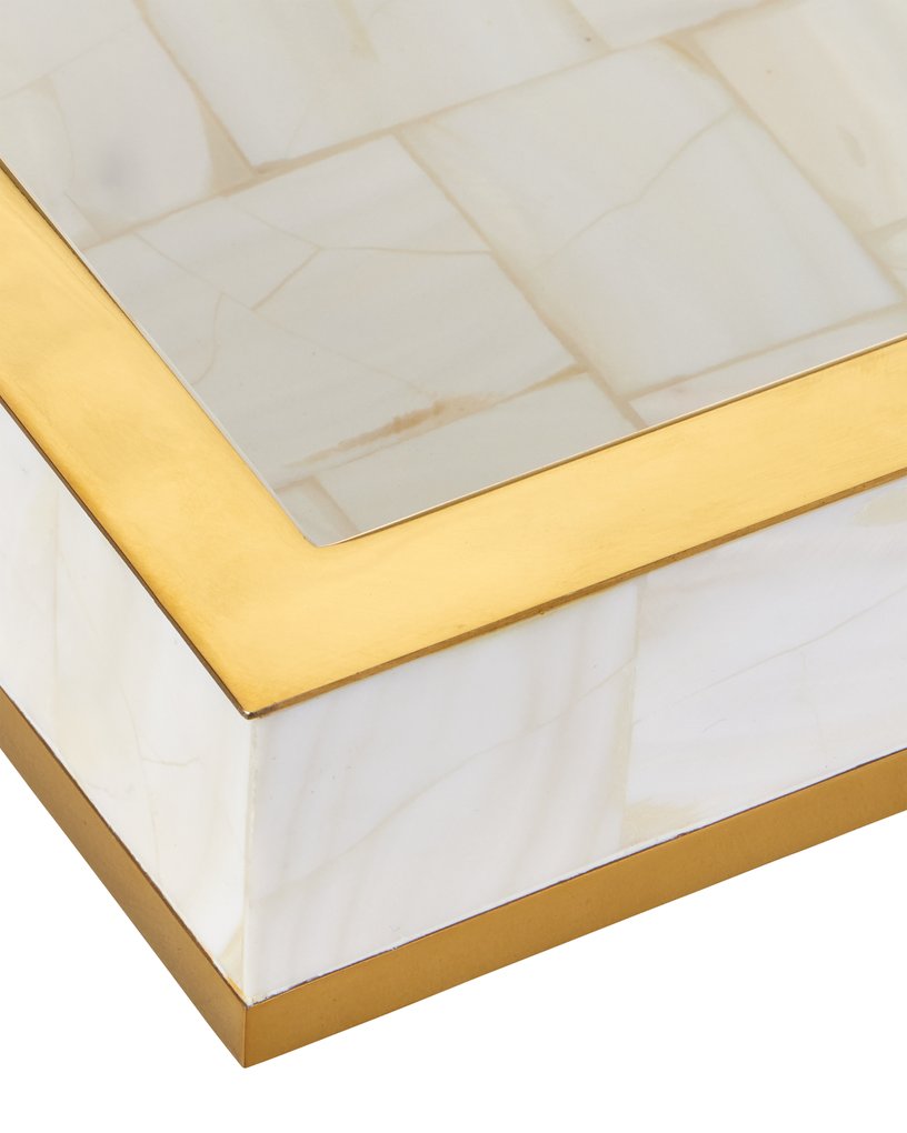 Currey & Company Casey Mother Of Pearl Tray Set - Elegant Decorative Trays With Gold Accents For Timeless Sophistication White Mother Of Pearl ,Stainless Steel ,Wood 1200-1021-currey-company