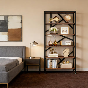 English Elm Display Cabinet Wall Mounted 5 Tier Glass Door Shelving for Collectibles Matte Black T3971P448682