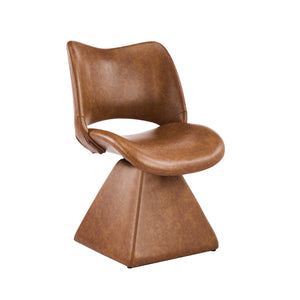 English Elm The Swivel Dining Chair with Hollow Cutout Back Faux Leather Hardwood Frame Modern Brown W3612P436512