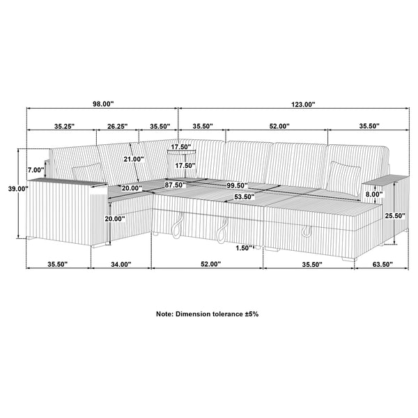 English Elm Thurston Corduroy Sectional Sofa with Hidden Chaise Storage and Pop-up Sleeper Black B062S01484