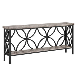 English Elm Coffee Console Table Industrial Metal Frame Vintage Wood Grain 2 Tier Entryway Sofa Black,Gray T3971P446598