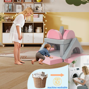 English Elm 15pcs Modular Toddler Play Couch Set Velvet Foam Fort Building Playroom Seating Pink+Grey T5880P493414