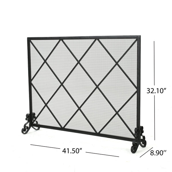 English Elm Christopher Knight Home® - FIRE Iron Single-Panel Fireplace Screen with Diamond Mesh Design, Ember Protection, Multiple Finishes 61126.00BLK