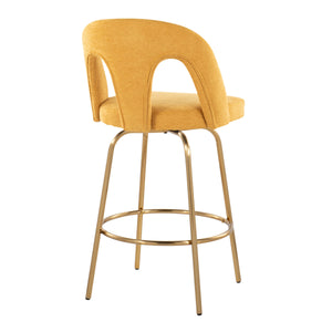English Elm Fixed-height Swivel Counterstools with White Upholstery Gold Footrest Set of 2 Yellow B202S01783