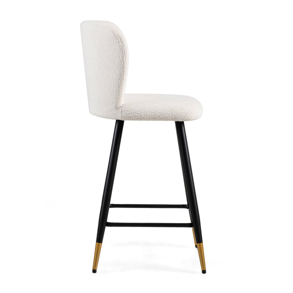 English Elm Christopher Knight Home® - 25.79'' Modern Barstool with Soft White Fabric Seat, Ergonomic Curved Back, Black Metal Legs with Gold Tips N780P228983W