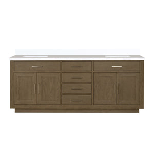 English Elm Grey Oak Double Bath Vanity 80" W X 22" D With Luxurious White Quartz Top & Ample Storage Space B2731P257823