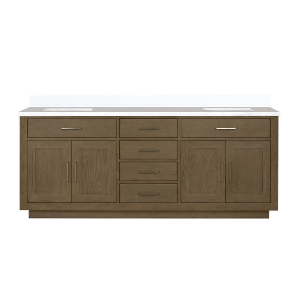 English Elm Grey Oak Double Bath Vanity 80" W X 22" D With Luxurious White Quartz Top & Ample Storage Space B2731P257823