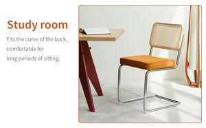 English Elm Dining Chairs Set of 4 Velvet Seat Woven Rattan Back Chrome Cantilever Frame Orange W2105S00005