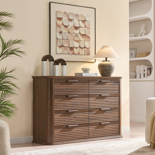 English Elm Fluted Wave Panel 7 Drawer Mdf Dresser Modern Bedroom Storage with Tv Stand Top T5326P425099