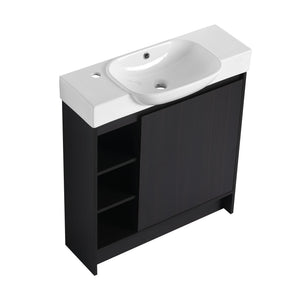 English Elm 30'' Freestanding vanity with white ceramic sink, soft-close doors, water-resistant melamine finish, modern handle design Dark Oak W999P310760