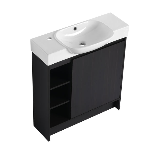 English Elm 30'' Freestanding vanity with white ceramic sink, soft-close doors, water-resistant melamine finish, modern handle design Dark Oak W999P310760
