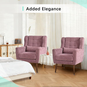 English Elm Modern Accent Chair Chenille Upholstered Ergonomic Lounge Armchair with Wood Legs and Pillow for Reading Comfort and Stylish Living Room Seating Dark Purple,Purple W1028P382741