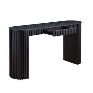 English Elm 59.05'' Matte Finish Console Table Curved Top Striped Legs Slim Entryway Foyer Black W876P439956