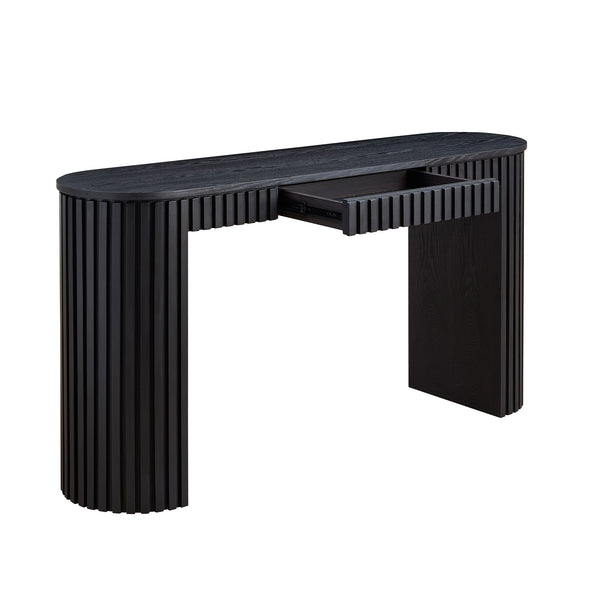 English Elm 59.05'' Matte Finish Console Table Curved Top Striped Legs Slim Entryway Foyer Black W876P439956