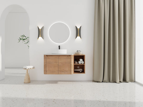 English Elm 42'' Wall-Mounted Bathroom Vanity With Ceramic Sink, Soft-Close Doors & Ample Storage For Modern Style W999S00412