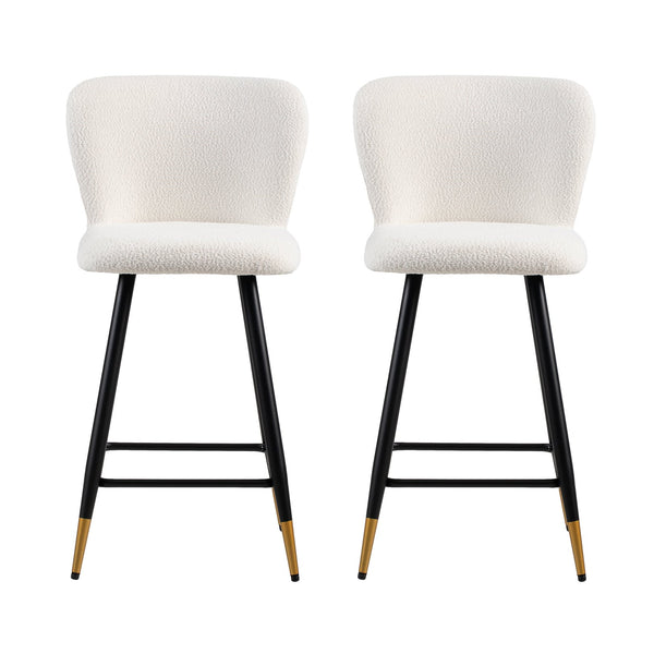 English Elm Christopher Knight Home® - 25.79'' Modern Barstool with Soft White Fabric Seat, Ergonomic Curved Back, Black Metal Legs with Gold Tips N780P228983W