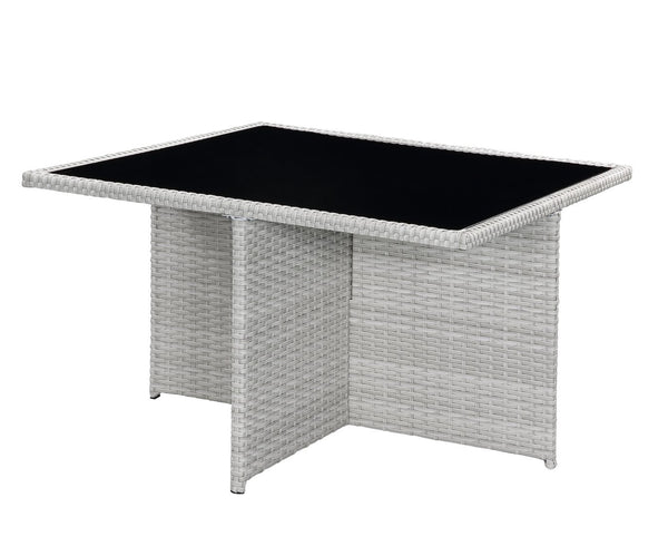 English Elm Paitalyi 9PC Blue Wicker Bistro Set with Glass Table, Steel Frame, Cushioned Chairs & Ottomans B2726S00416