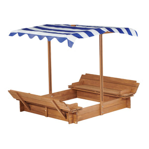 English Elm Kids Cedar Sandbox with Adjustable Canopy Corner Seating Outdoor Backyard Play D720094432