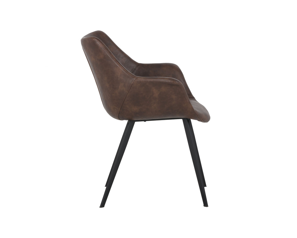 Sunpan Mason Dining Armchair – Stylish Faux Leather Seat with Black Powder Coated Iron Legs for Urban Spaces Hearthstone Brown