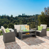 Christopher Knight Home® Outdoor St Marta 4 Pc Chat Set with Grey Wicker, Armchairs, Loveseat, Coffee Table & Plush Cushions