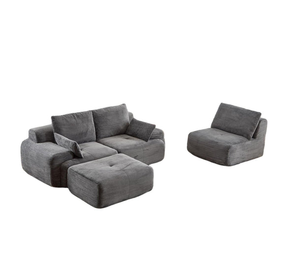 English Elm Modern Memory Foam Compressed Sofa — Pet-Friendly Corduroy Modular Sectional, Cloud-Like Comfort, No Assembly Grey W3723S00011