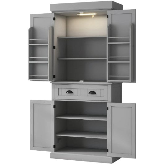 English Elm Nordic Floor to Ceiling Pantry Cabinet with Led Lighting and Six Door Shelves T3971P427878