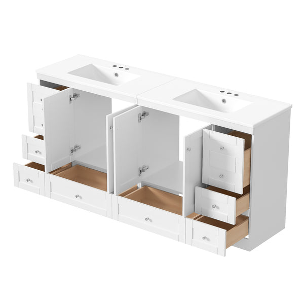 English Elm 72" Freestanding Shaker Bathroom Vanity Double Ceramic Sink Eight Soft Close Drawers N729P000032K