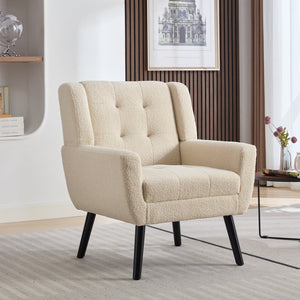 English Elm Modern Pu Leather Ergonomic Accent Chair with Padded Arms and Matte Black Legs White W676P172468