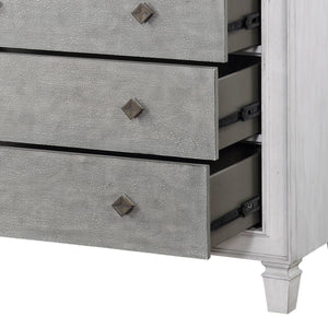 English Elm Katia Transitional Rustic Gray & Weathered Finish Dresser with Felt-Lined Top Drawer and Smooth Glides White 55 L x 22 W x 43 H B2726P248053