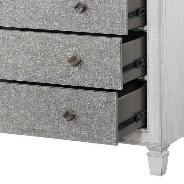 English Elm Katia Transitional Rustic Gray & Weathered Finish Dresser with Felt-Lined Top Drawer and Smooth Glides White 55 L x 22 W x 43 H B2726P248053