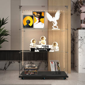 English Elm Tempered Glass Display Cabinet With Smart Bluetooth Led Lighting & Secure Lock For Modern Spaces W3155P268180-GIGA