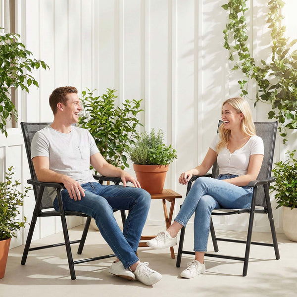 English Elm Outdoor Stackable Folding Chairs Set Ergonomic Mesh Back Steel Frame Patio Seating Gray W5159P445934