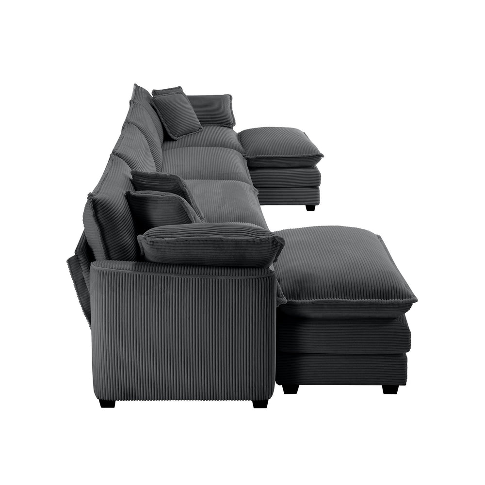 English Elm Corduroy Sofa - Stylish 4-Seater With 3 Footstools, Ergonomic Comfort, Easy Assembly & Modern Design W714S00842