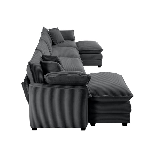 English Elm Corduroy Sofa - Stylish 4-Seater With 3 Footstools, Ergonomic Comfort, Easy Assembly & Modern Design W714S00842