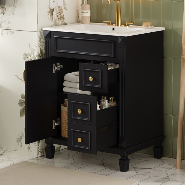 English Elm 24" French-Inspired Bathroom Vanity With Ceramic Sink, 2 Soft-Close Drawers & Adjustable Shelf N710P318989B