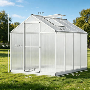 English Elm Winter Walk-in Polycarbonate Greenhouse Aluminum Frame with Roof Vent and Rain Gutter T3971S00231