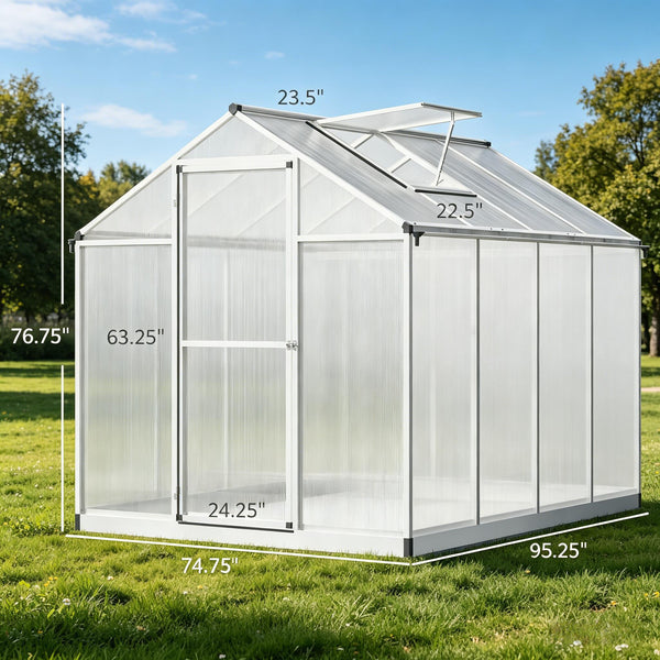 English Elm Winter Walk-in Polycarbonate Greenhouse Aluminum Frame with Roof Vent and Rain Gutter T3971S00231