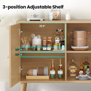 English Elm Sideboard Buffet Cabinet With 3 Rattan Doors - Stylish Storage Solution For Living Room & Kitchen T3623P380149-GIGA