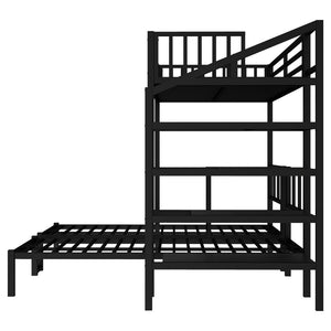 English Elm Twin Bunk Beds For 3 With Desk & Shelves, Space-Saving Metal Triple Bunk Bed, Noise Reduction, Black W1580S00116-GIGA