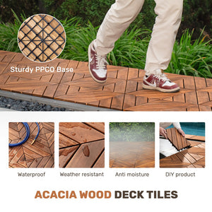 English Elm 27 Piece Acacia Hardwood Interlocking Patio Tiles Snap Together Outdoor Decking W2391P429280