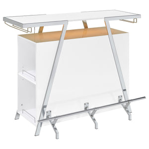 English Elm Katia White High Gloss Home Bar Cabinet with LED, 12-Bottle Rack, Stemware Storage & Chrome Accents B062P358467