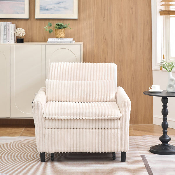 English Elm Beige Corduroy Small Sofa Bed with Pillow, Compact 33"x33" Apartment Chair, Solid Wood Frame W1658P290459