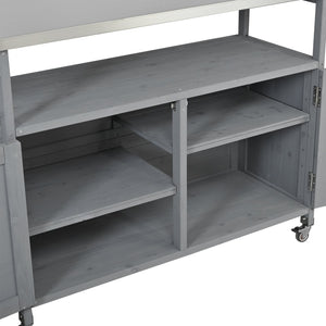 English Elm Foldable Outdoor Kitchen Cart with Stainless Worktop Fir Wood Frame and Lockable Wheels Grey N719P380279E
