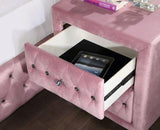 Pink 1-Piece Nightstand Bedside Table with Crystal-Like Acrylic Knob, 2 Drawers Storage