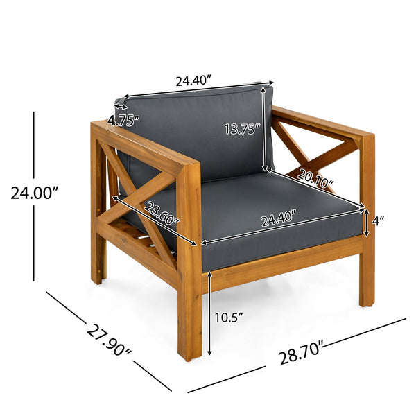 English Elm Christopher Knight Home® - Patio Conversation Set - Stylish Acacia Wood Chairs With Dark Grey Cushions & Foldable Side Table N770P264304G_N770P261552T