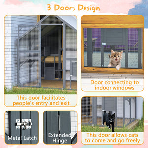 English Elm Extra Large Walk-in Outdoor Cat Enclosure with Oxford Roof Ramps and Dual Resting Huts W1422S00046