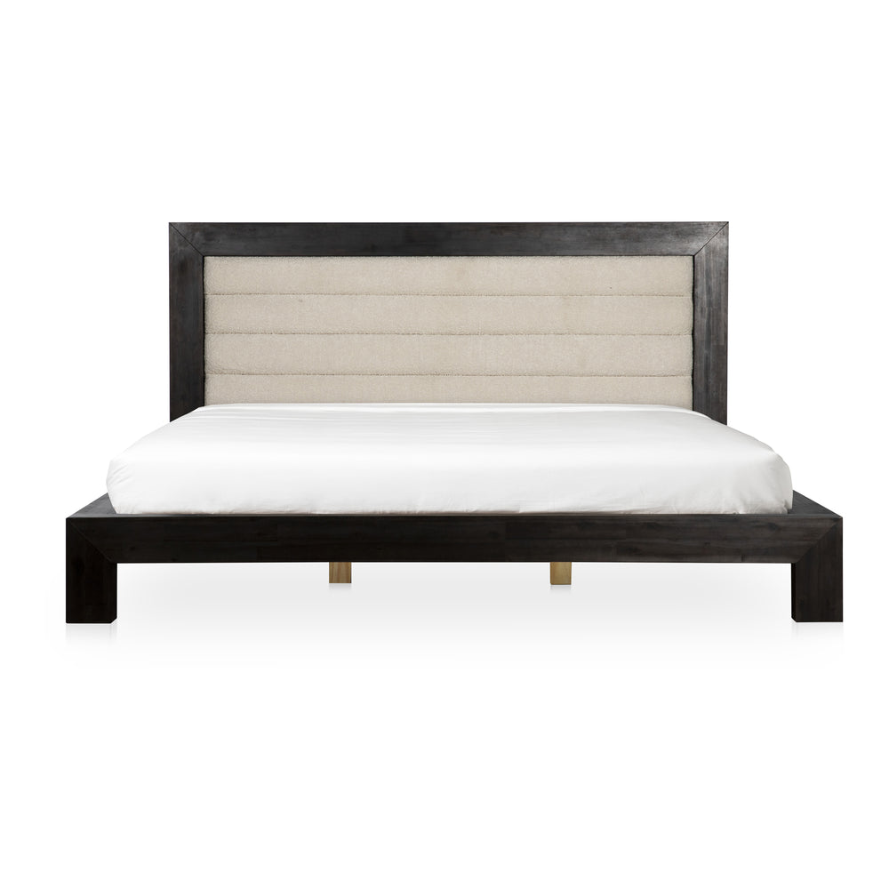 English Elm Ashcroft Channel Tufted Upholstered King Bed Tall Headboard Acacia Wood Accent Frame B2769S00016